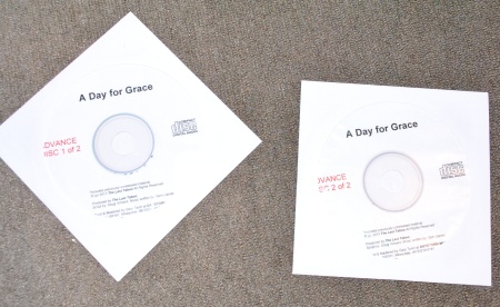 Advance discs of the audio portion of the DVDs that will be A Day For Grace. Discs courtesy Doug Vincent.